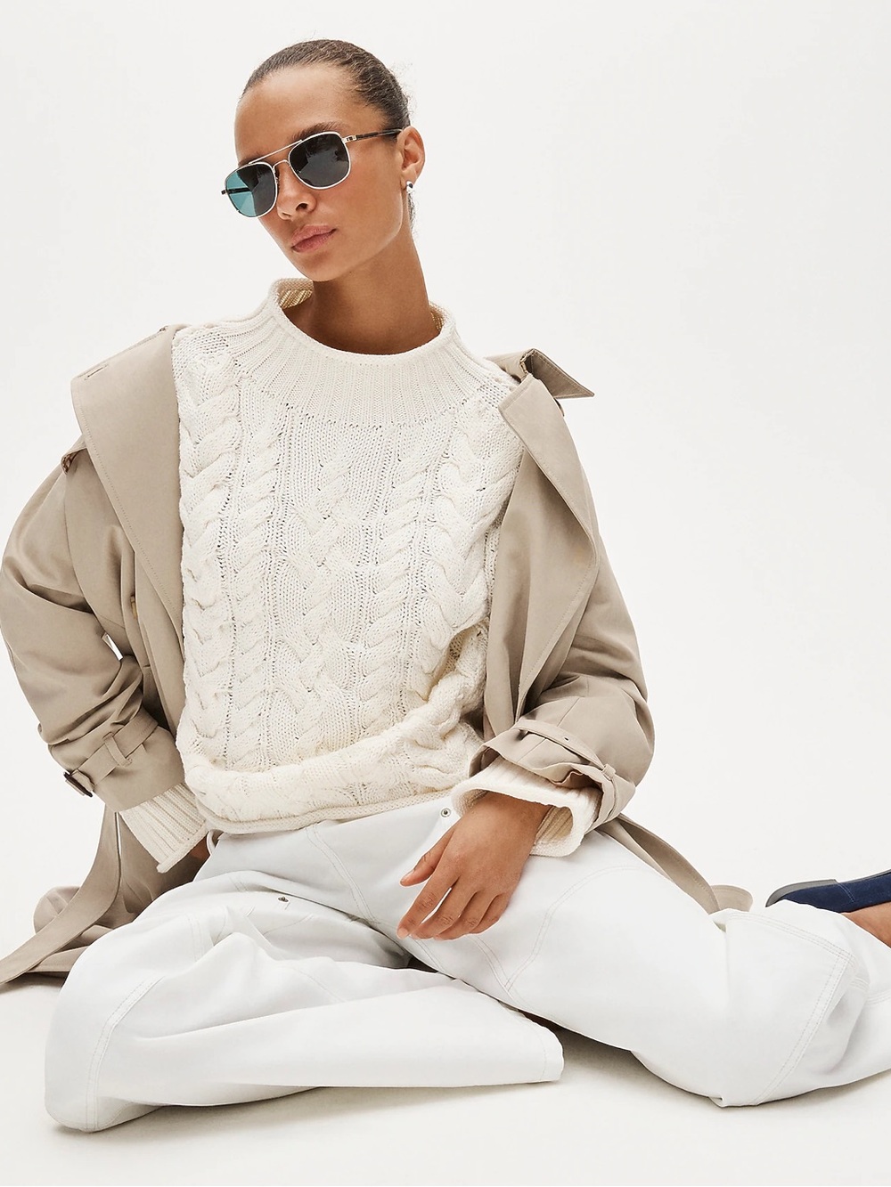 NWT J.Crew 2025 Rollneck Cable-Knit Cotton Sweater in Ivory Size S